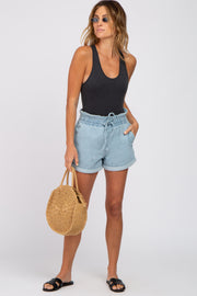 Light Blue Cuffed Paper Bag Waist Jean Shorts