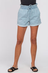 Light Blue Cuffed Paper Bag Waist Jean Shorts