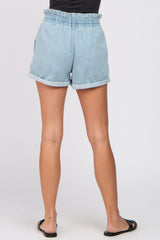 Light Blue Cuffed Paper Bag Waist Jean Shorts