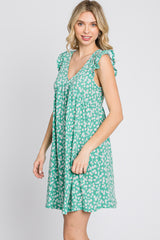 Green Floral Ruffle Sleeve Dress