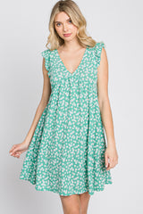 Green Floral Ruffle Sleeve Dress