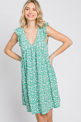 Green Floral Ruffle Sleeve Dress