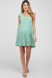 Green Floral Ruffle Sleeve Maternity Dress