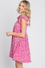 Fuchsia Floral Ruffle Sleeve Dress