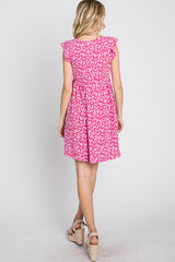 Fuchsia Floral Ruffle Sleeve Dress