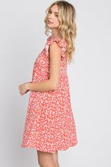 Coral Floral Ruffle Sleeve Dress