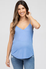 Light Blue Curved Hem Maternity Tank Top