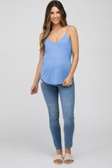 Light Blue Curved Hem Maternity Tank Top