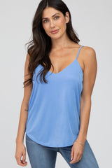 Light Blue Curved Hem Maternity Tank Top