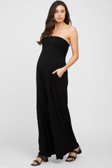 Black Strapless Wide Leg Maternity Jumpsuit