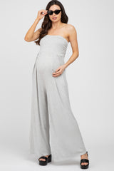 Heather Grey Wide Leg Maternity Jumpsuit