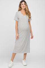 Ivory Striped Ribbed Maternity Midi Dress