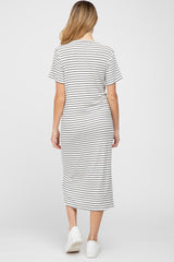 Ivory Striped Ribbed Maternity Midi Dress