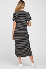 Black Striped Ribbed Maternity Midi Dress