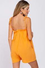 Orange Ruffle Cutout Front Tie Strap Maternity Romper