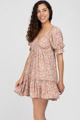 Mauve Floral Ruffle Accent Mini Dress