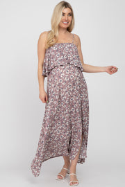 Mauve Floral Flounce Maternity Maxi Dress