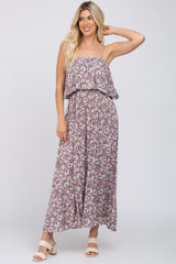 Mauve Floral Flounce Maternity Maxi Dress