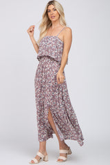 Mauve Floral Flounce Maxi Dress