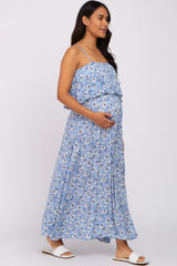 Light Blue Floral Flounce Maternity Maxi Dress