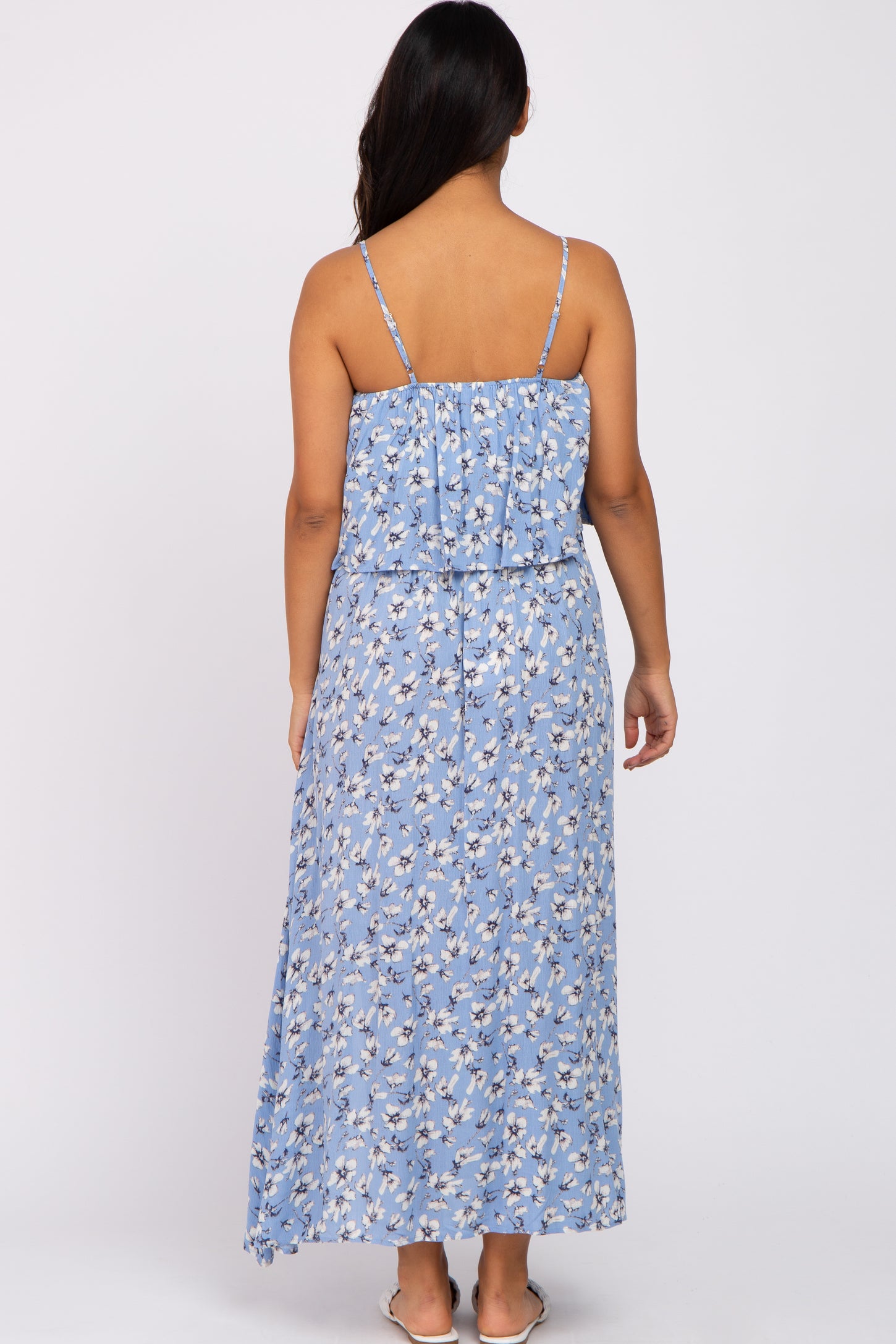 Light Blue Floral Flounce Maternity Maxi Dress– PinkBlush