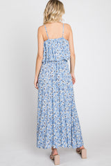 Light Blue Floral Flounce Maxi Dress