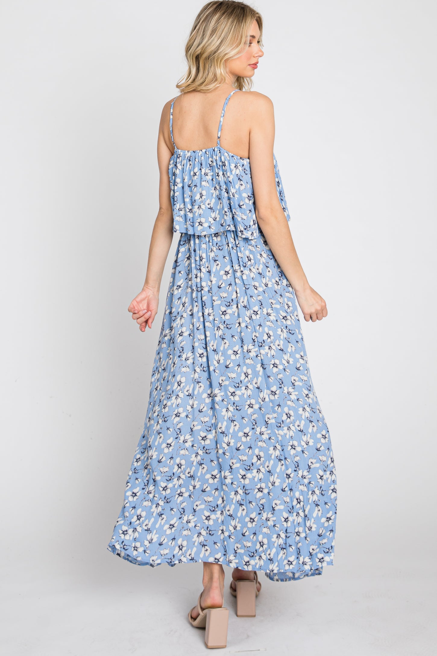 Light Blue Floral Flounce Maxi Dress – PinkBlush