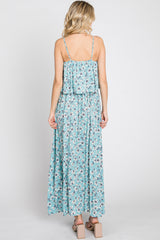 Aqua Floral Flounce Maxi Dress