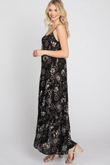 Black Floral Tiered Tassel Accent Maxi Dress