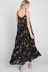 Black Floral Tiered Tassel Accent Maxi Dress