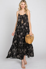 Black Floral Tiered Tassel Accent Maternity Maxi Dress