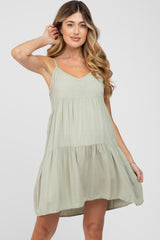 Light Olive Tiered Maternity Mini Dress