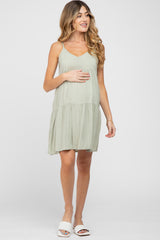 Light Olive Tiered Maternity Mini Dress