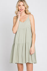 Light Olive Tiered Maternity Mini Dress