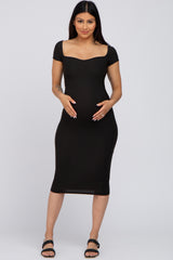 Black Ribbed Sweetheart Neckline Maternity Fitted Dress