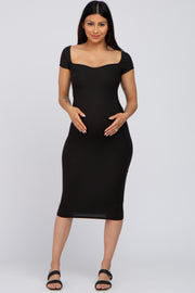 Black Ribbed Sweetheart Neckline Maternity Fitted Dress