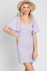 Lavender Gingham Smocked Mini Dress