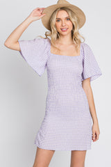 Lavender Gingham Smocked Mini Dress