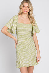 Light Olive Gingham Smocked Mini Dress