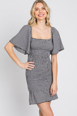 Black Gingham Smocked Mini Dress