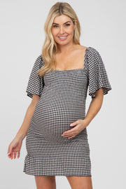 Black Gingham Smocked Maternity Mini Dress