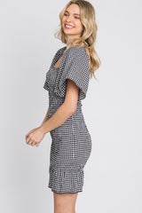 Black Gingham Smocked Mini Dress