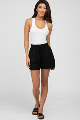 Black Waist Tie Linen Shorts