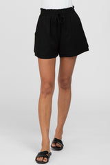 Black Waist Tie Linen Shorts