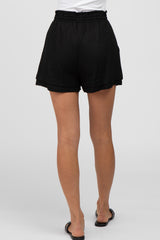 Black Waist Tie Linen Shorts