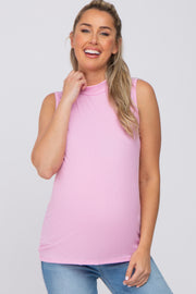 Pink Ribbed Sleeveless Mock Neck Maternity Top