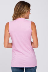 Pink Ribbed Sleeveless Mock Neck Top