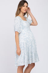 White Floral Square Neck Tiered Maternity Dress