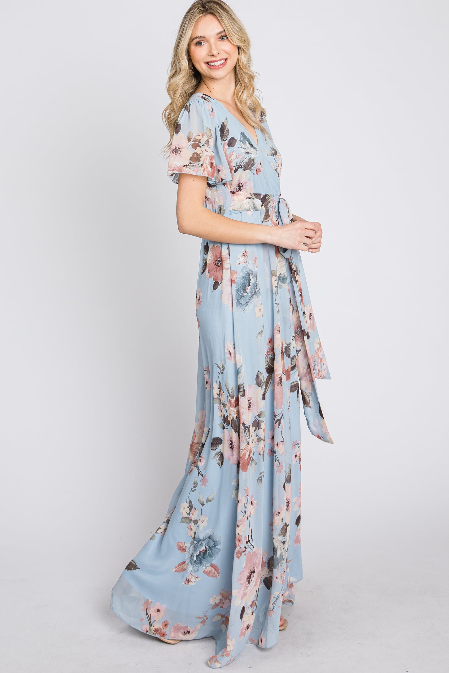 Light blue short deals sleeve maxi dress