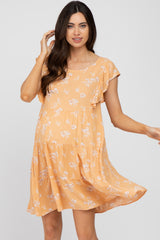 Peach Floral Flutter Sleeve Tiered Maternity Dress